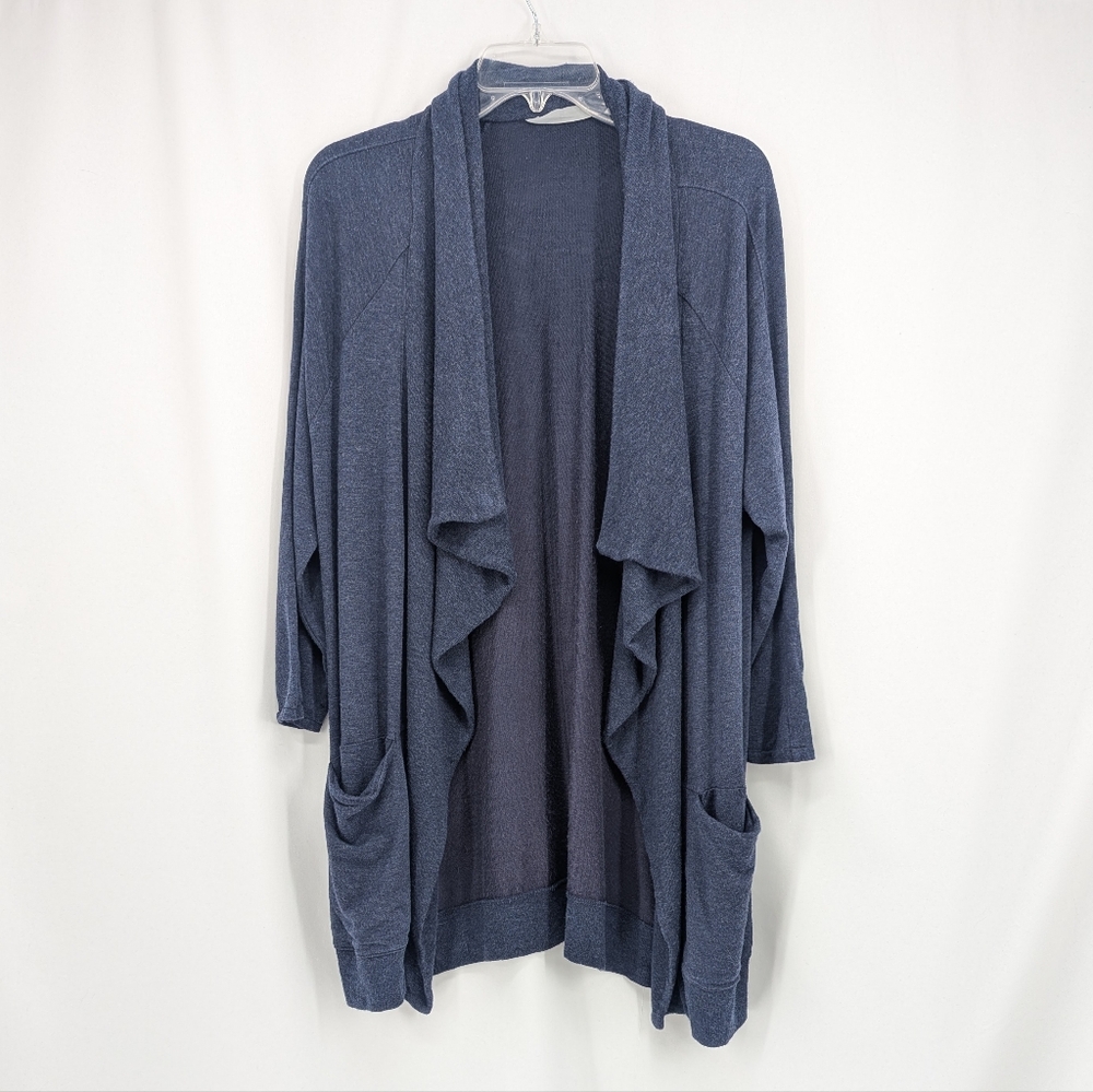 Athleta Studio Wrap-Navy Blue Open-Front Draped Cardigan Sz L 228813
